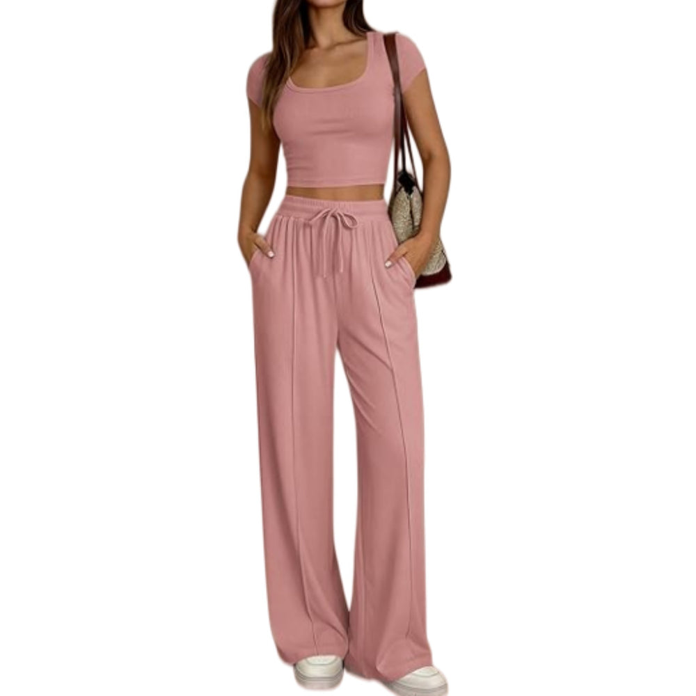 spring/summer new arrival: y2 european and american style women's casual slim-fit two-piece set - short sleeve top and long pants - commute outfit