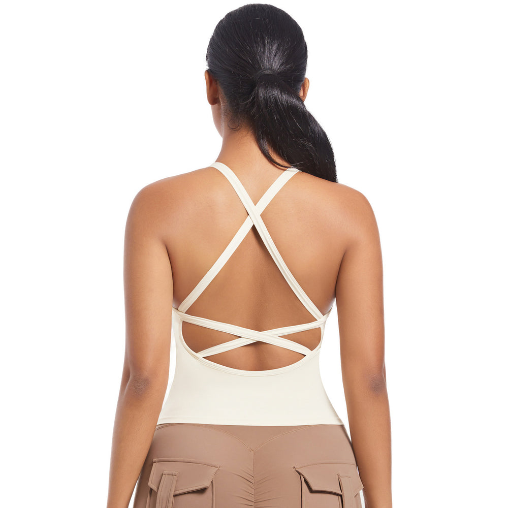 New arrival cross-border double-sided nylon pure color beautiful back cross sports intimates running fitness yoga wear vest tops women