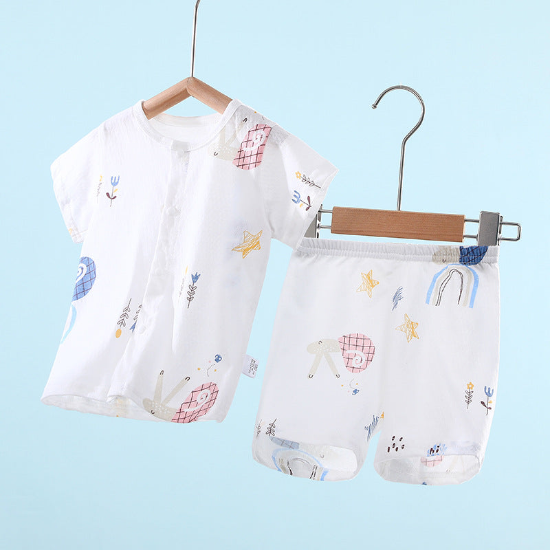 Baby short-sleeve set - summer lightweight cartoon newborn pure cotton kids summer shorts infant clothes spring/summer outfit