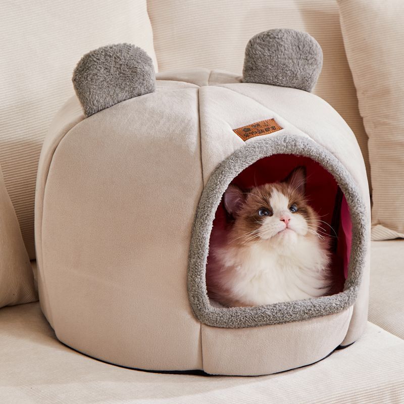 Cat bed - all-season foldable cat house, warm enclosed bed, trendy detachable & washable dog bed, pet supplies