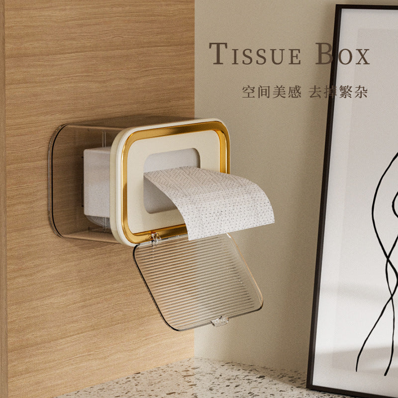Light luxury paper towel box, living room transparent cream color, no punching, bathroom wall-mounted roll paper, waterproof and dustproof storage