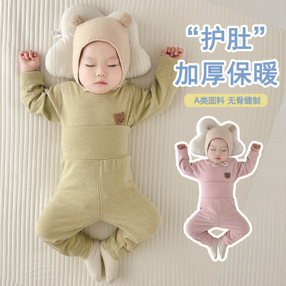 new korean style ins autumn and winter baby thermal underwear set - belly protection, loungewear, and sleepwear