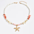 European and american cross-border seaside vacation style starfish and shell necklace - summer dopamine crushed stone ins handmade beaded necklace