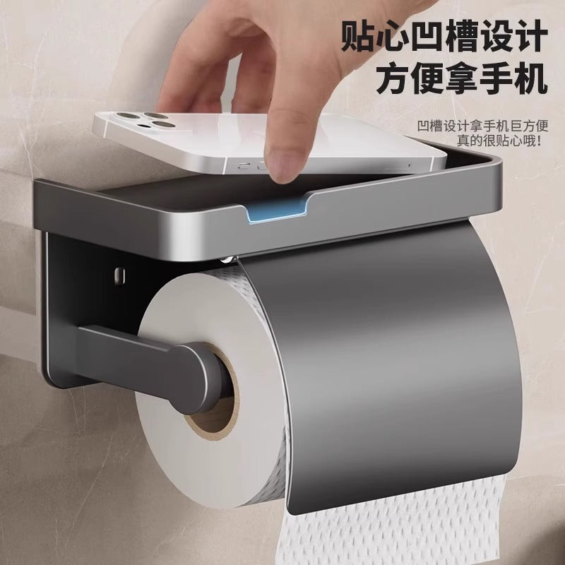 Bathroom tissue box wall-mounted toilet paper holder, punch-free waterproof toilet paper dispenser, restroom roll paper holder