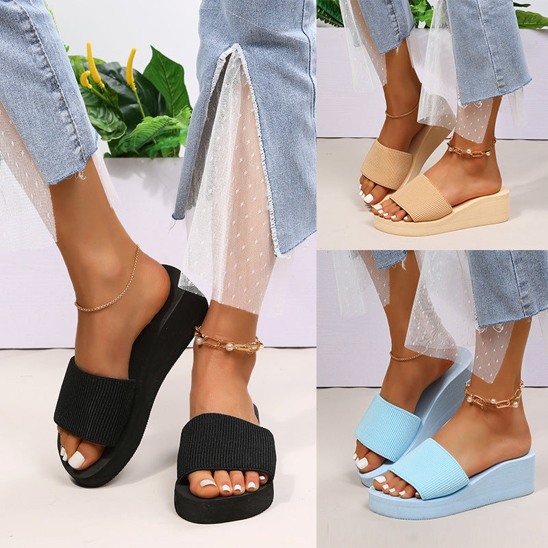 2024 summer women's shoes new korean style one-strap platform heel candy color wedge sandals women's slippers