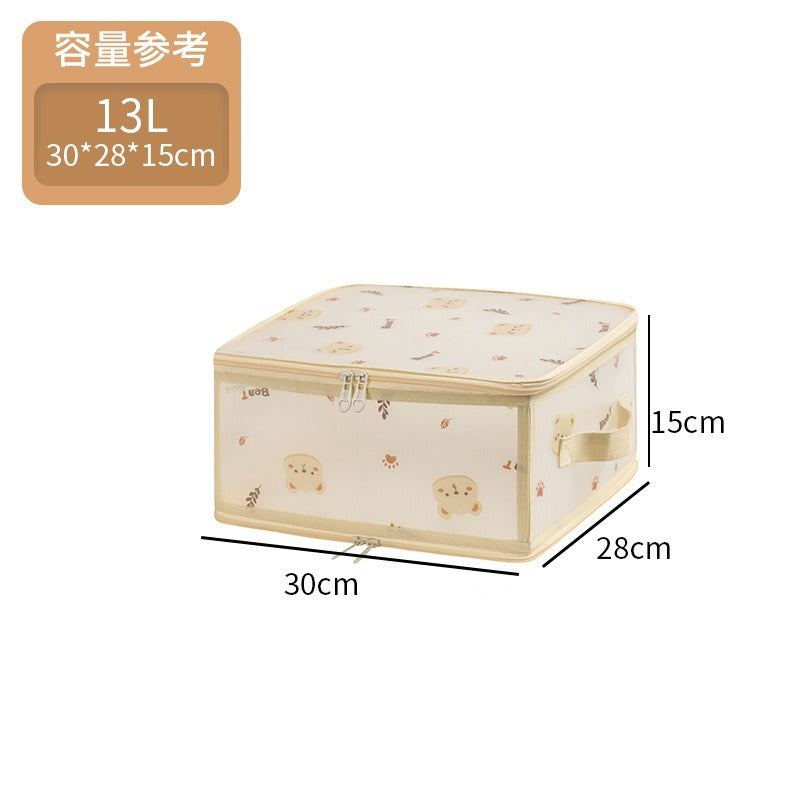 New PP waterproof storage box transparent with zipper clothing storage box original cartoon desktop cosmetics finishing box
