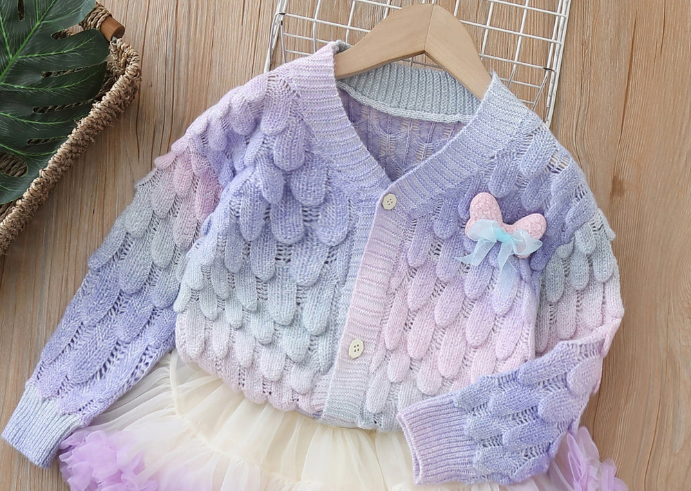 Fall and winternew arrivalgradient colorfulcardigantutu skirtcute princess cardigansuit