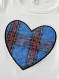 cross-border exclusive: trendy, playful, and energetic blue plaid shirt, jeans, and appliqué embroidered top three-piece set