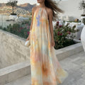 women's summer new arrivals: export-quality, cross-border fashion - elegant, loose-fit, printed halter neck tie-back dress