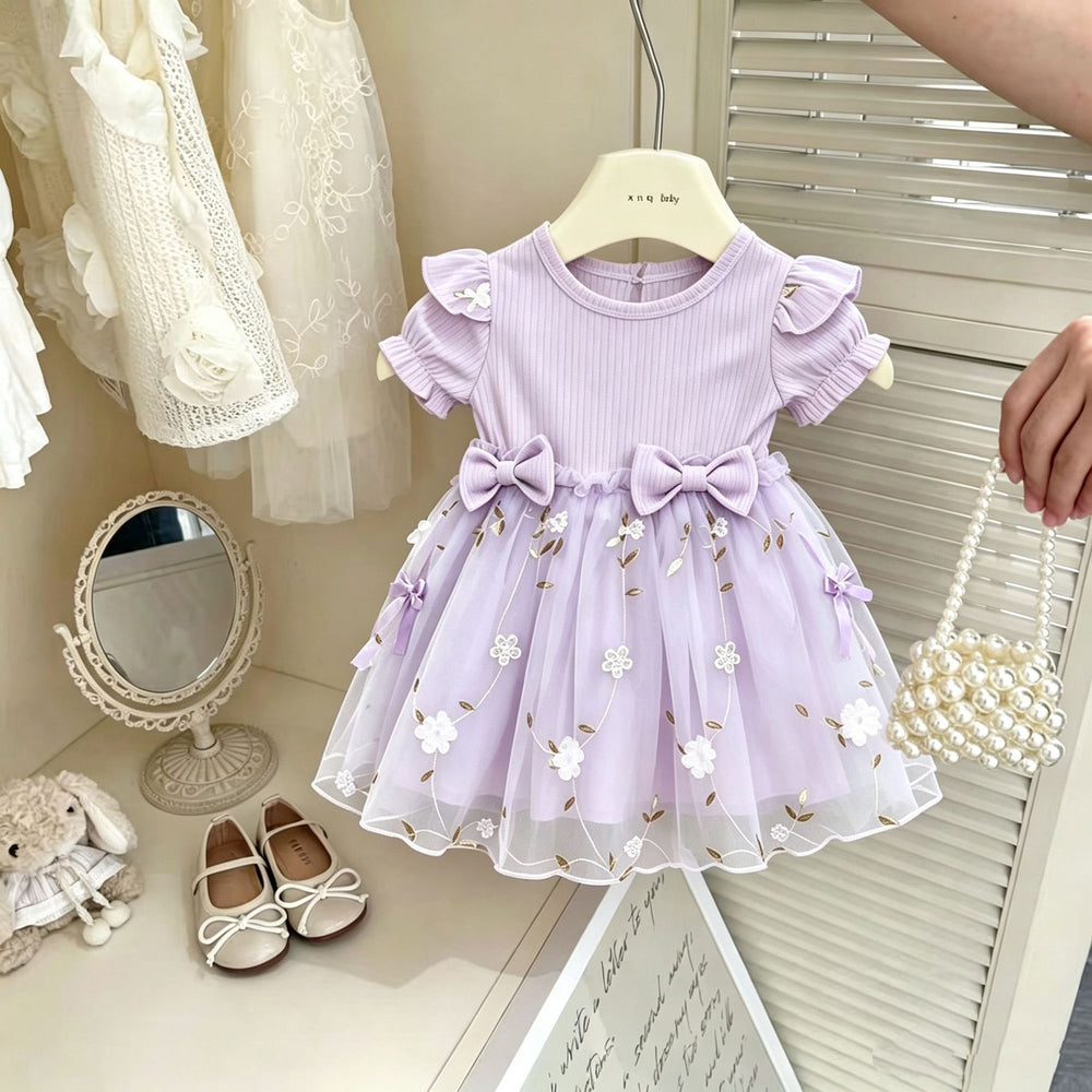 Girls' tulle dress : new summer collection for kids - baby short-sleeve dress, little girl's bubble sleeve princess style, hot seller