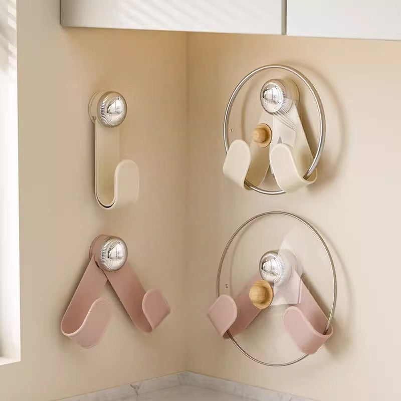 Simple cream suction cup rotating lid rack hook household non-punching rack kitchen spatula kitchen storage