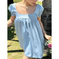 European and american women's clothing  spring new french court sweet girly style square neck puff sleeve loose dress