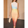 european goods summer urban chic gradient ruched crew neck midi sleeveless dress for women
