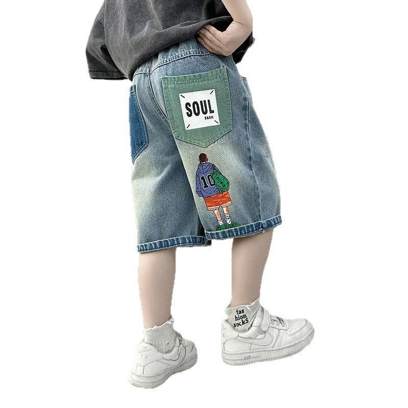 Kids' summer denim shorts - 7/8 length,  new collection, denim summer outfit for mid-to-large children, cool boys' clothing