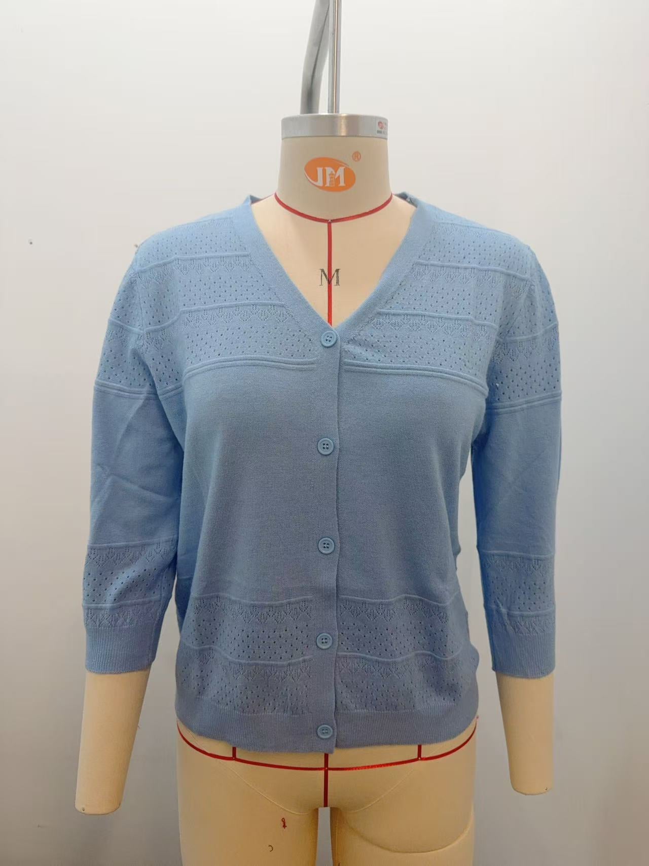 Europe, America,   women's clothing 2025 summer thin shawl seven-quarter sleeve hollow-knit V-neck cardigan