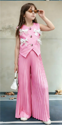 new european and american style girls' suit vest top + wide-leg pants - european and american cross-border children's outfit set