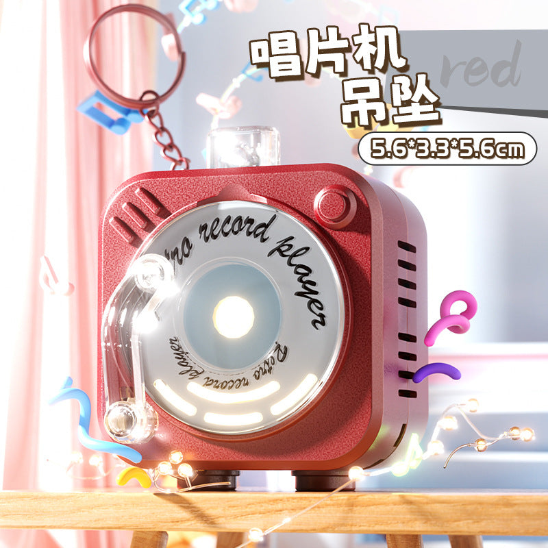 Mini rotating light-up cd player keychain speaker - handheld megaphone for creative and fun keychains