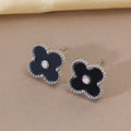 X8282 silver black ear studs