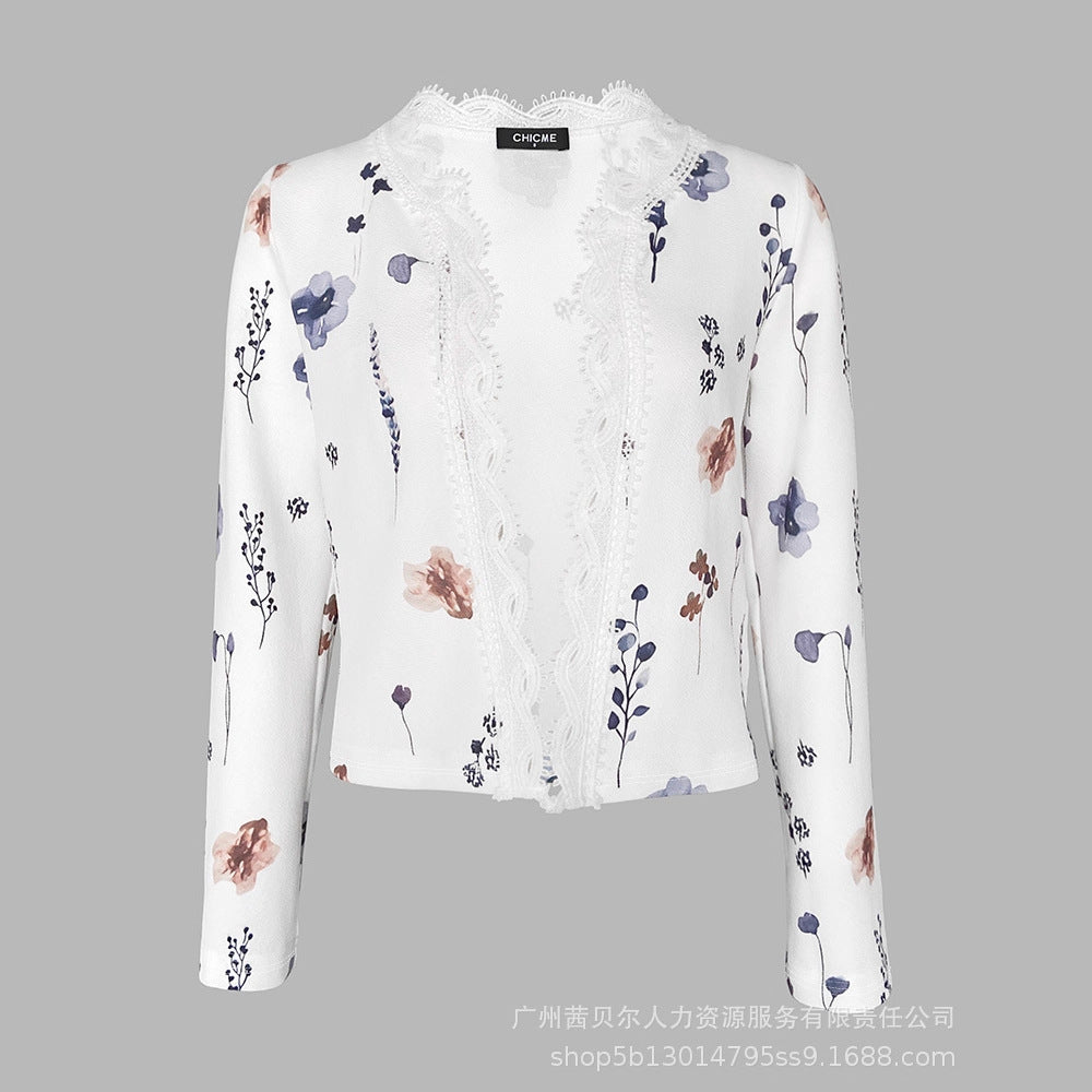 ODL2484   floral lace-trimmed short cardigan