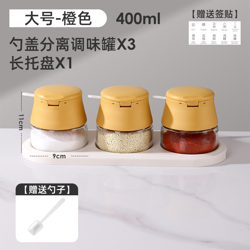 High-value seasoning box, kitchen household glass seasoning bottle, seasoning jar, salt jar sub-bottling, integrated box with spoon