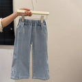 Spring new girls' embroidered bow denim pants - korean style, trendy and fashionable kids' trousers, children's clothing