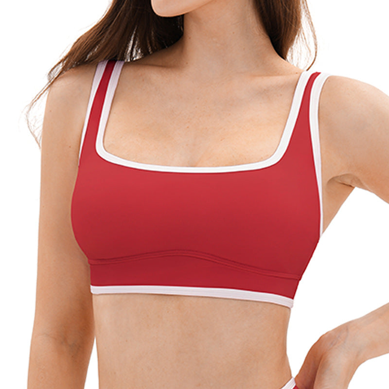 nude sports intimates double shoulder straps contrast color yoga bra running fitness plaid sports bra women 9528