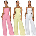 C7739 cross-border  new women's solid color ruched metal buckle cami top and wide-leg pants two-piece set