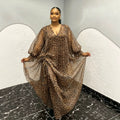 African wedding party dress - colorful leopard print batwing sleeve shirred design robe bubudress