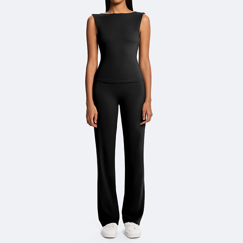 European and american eco-friendly fabric barely-there sports bra high-waisted butt-lifting yoga wide-leg pants casual fitness yoga outfit set