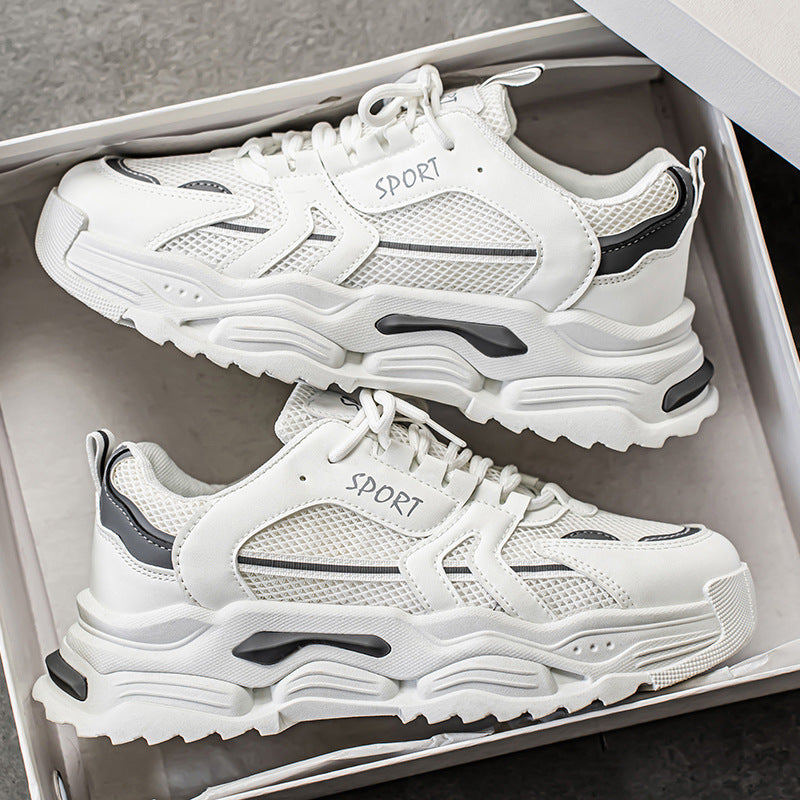 Men's white sneakers - winter breathable 2025 new mesh design, height increasing thick sole, athletic casual running dad shoes, trendy style