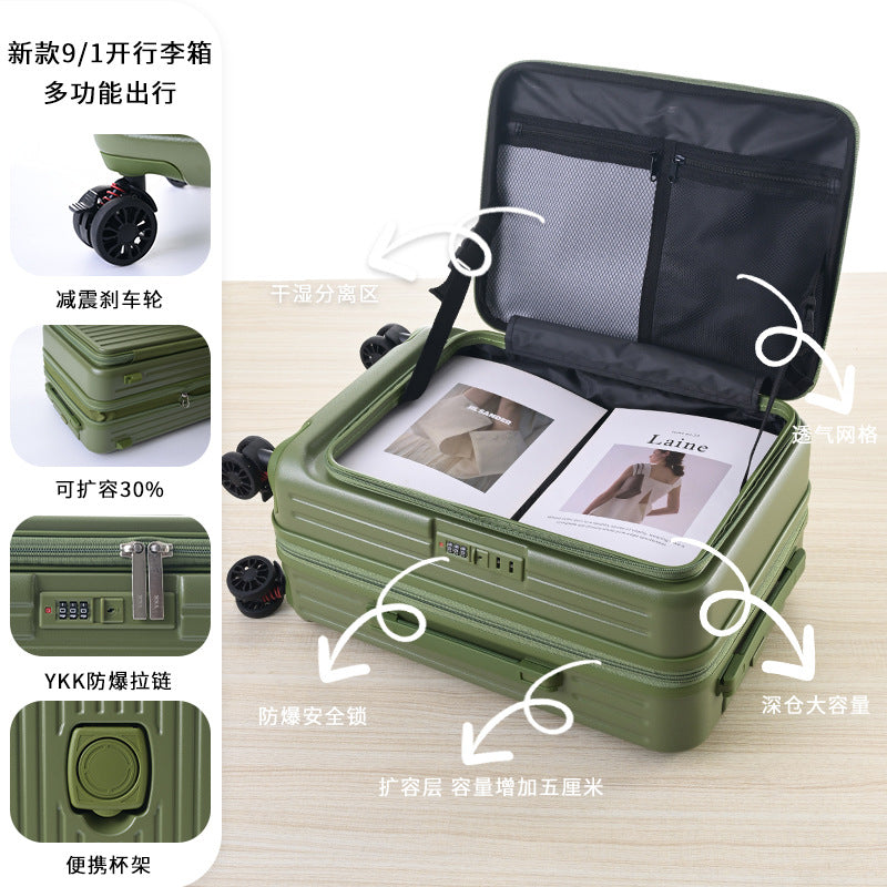 Side open luggage, three-piece set, ABS + PC, lightweight, expandable, YKK zipper, 20/24/28 inch, gray