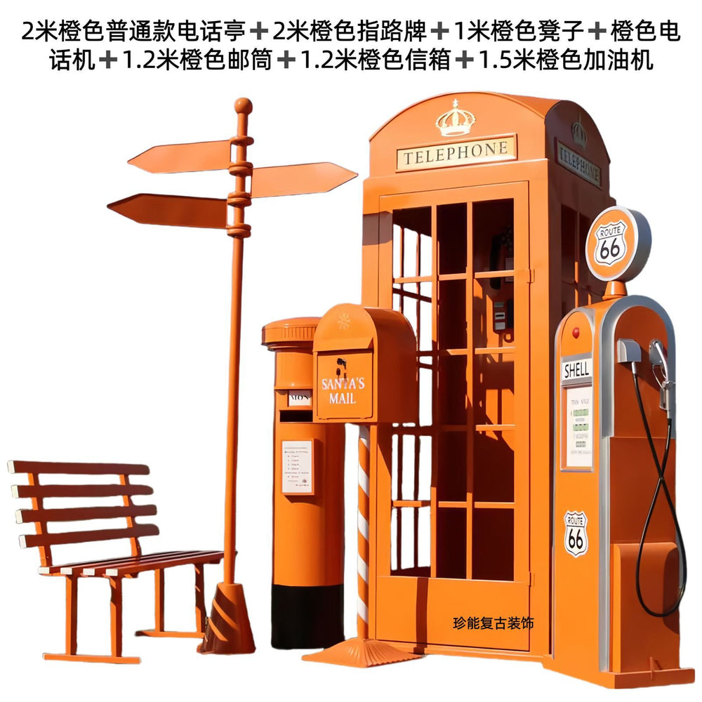 Retro iron telephone booth mailbox street sign bench popular store decoration floor-standing ornaments photography props model
