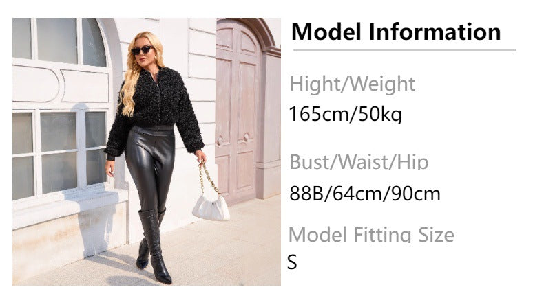 European and american fashion women's faux lambswool cropped jacket loose plush baseball jacket outerwear - /tiktok