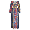 e-commerce  african plus size women's leopard print patchwork printed waist-cinching dress v-neck long sleeve belted