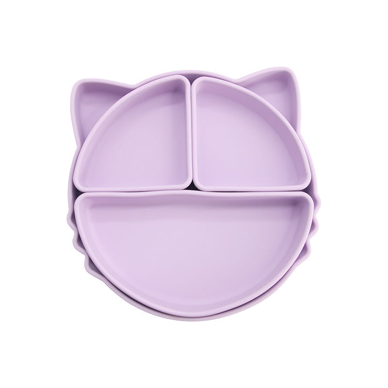 Children's silicone grid plate set cat rabbit bear cute wind portable tableware baby complementary food training bowl set