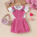 25 cross-border spring and summer fashionnew arrivalgirl round neck small flying sleeve tops heart design suspender shorts suitgirl
