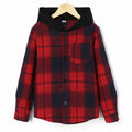 European and american style boys' plaid shirt - fashionable boys' casual warm shirt - korean style plaid hooded jacket shirt