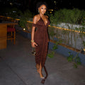 Fashion style insexport design fashion women's one-step pure color hip skirt halterneckv neck wrapped chest longdress