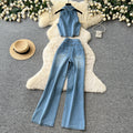 European and american hot girl style sleeveless slim-fit denim set - women's summer halter top and high-waisted slimming two-piece outfit