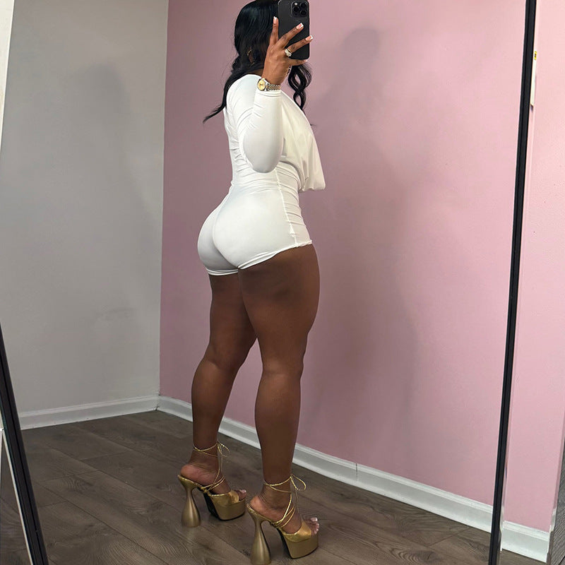 European and american style  spring/summer new arrivals: edgy streetwear sexy hot girl deep v low-cut solid color slim-fit jumpsuit