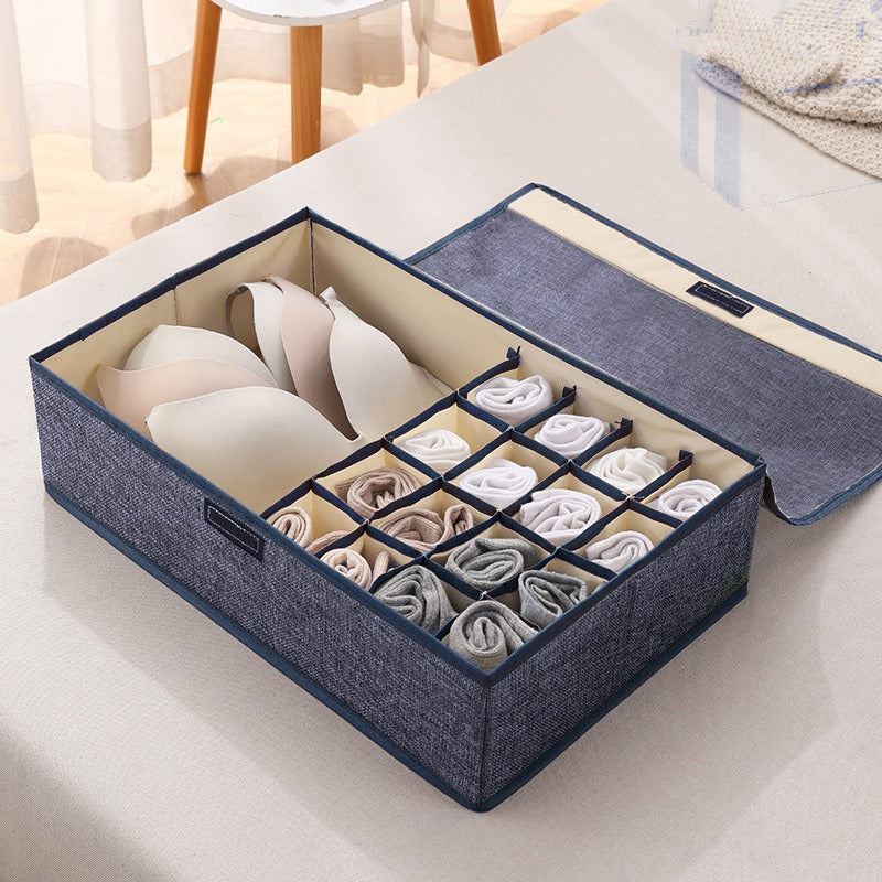 Home cotton and linen underwear storage box sub-format underwear finishing box desktop cosmetics sub-grid covered storage box
