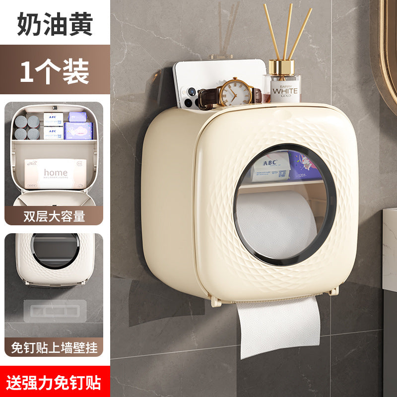 Bathroom tissue box wall-mounted toilet paper holder roll dispenser hand washroom bathroom punch-free waterproof storage rack
