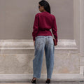 European and american style loose wool cardigan -  cross-border women's sexy deep v-neck metal button open front sweater
