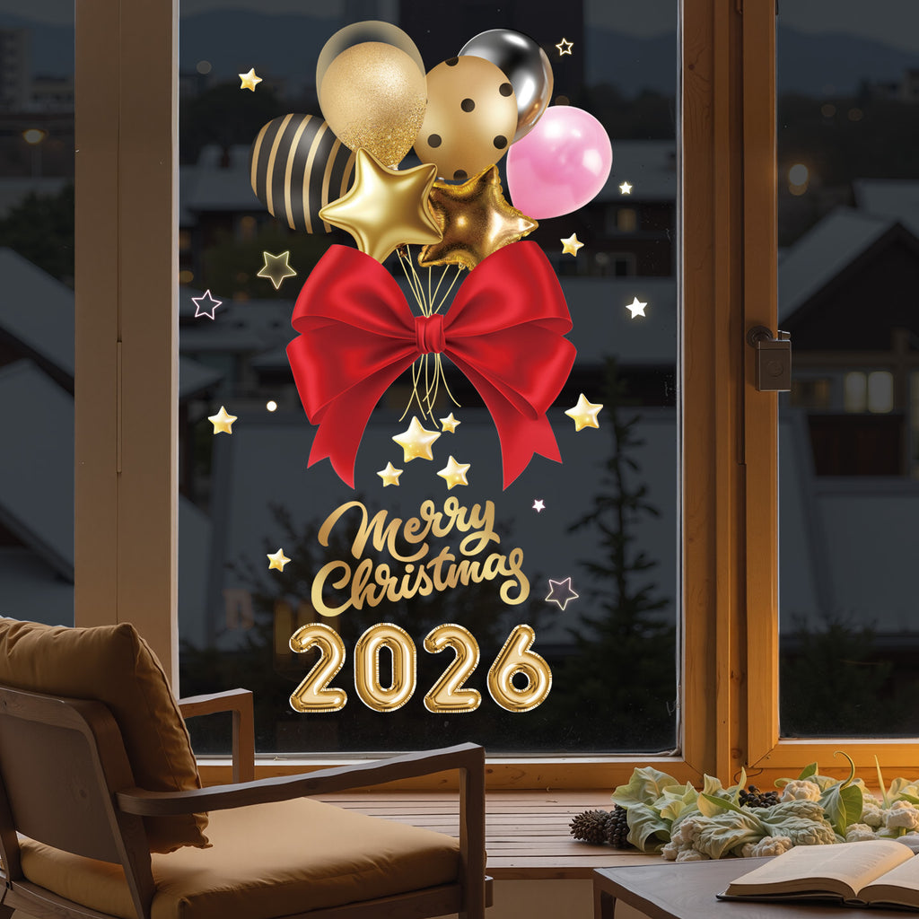 2026 Christmas window glass decorative wall sticker Santa Claus balloon gift snowflake static sticker painting