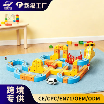 kids magnetic building block rail car, versatile magic cube, electric magnetic diy assembly educational toy