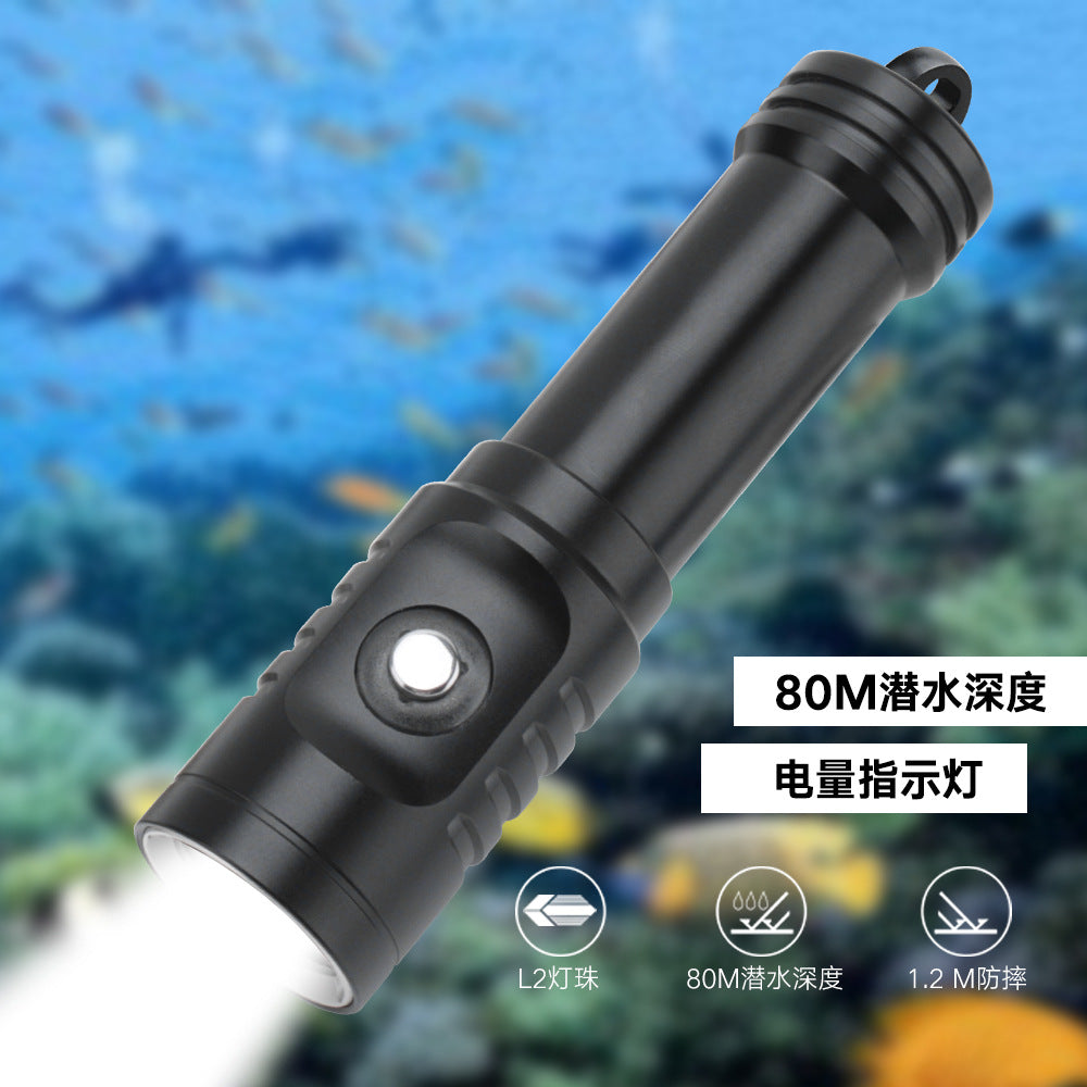 Cross-border hot-selling strong light diving flashlight focusing long-range IP68 waterproof night diving cave rescue outdoor equipment