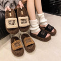 Thick sole fur slippers 2024fall and winternew arrivalfashioneasiest for match one-line slippers high-looking cashmerecasualpopular