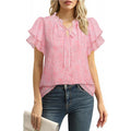 Amazon eleganceelegant short-sleeved topssummernew arrivalv neckruffle sleeve chiffon floralshirt