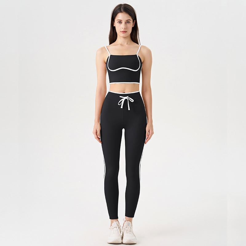 new arrivalcontrast color white striped running drawstring pants shorts three-quarter pants sports intimates bra yoga suit for women