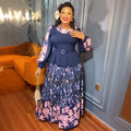 African women's plus size printed color block dress  chic commute two-piece set skirt pleated skirt set